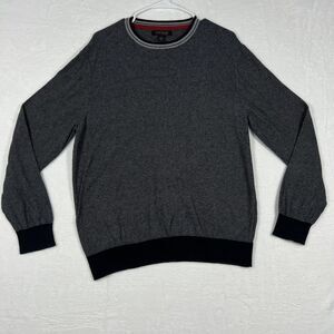 Lachlan Sweater Mens XL Black Grey Striped 100% Cotton Crewneck Pullover